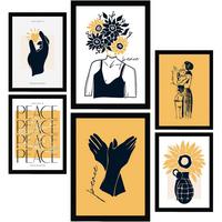 POSTER Set Mit 6 In Schwarzer Tinte Liebe Machen, Nicht Krieg Kunstdrucke Von Meer Und Ozean Für Innenarchitektur A3 & A4 Schwarzer Rahmen - Schwarz, Papier (29/3cm) - Nacnic