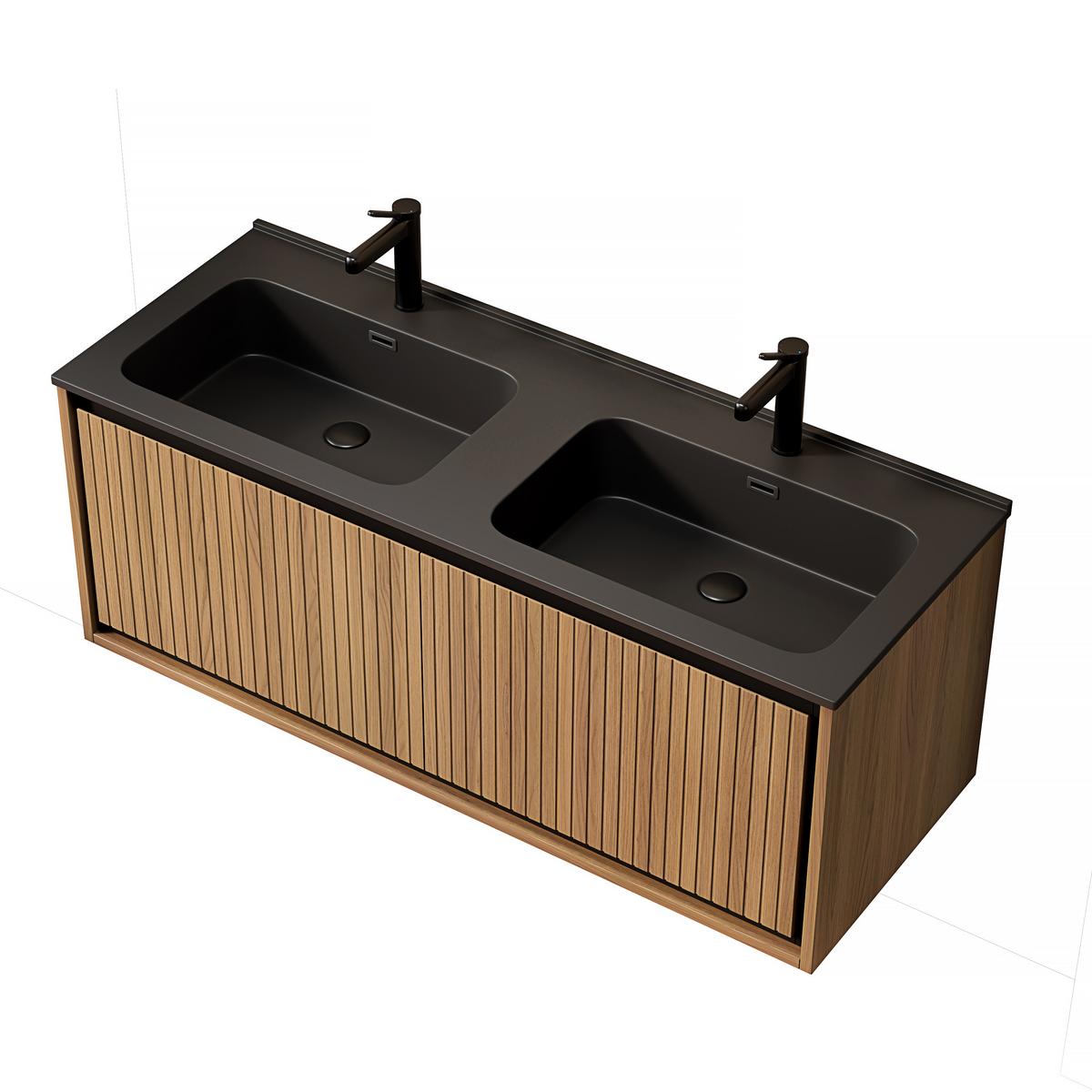 WASCHTISCHKOMBI Schwarz schwebend mit Doppelbecken - Eiche San Remo, Holzwerkstoff/Kunststoff (121/46/46cm) - Urban Meuble