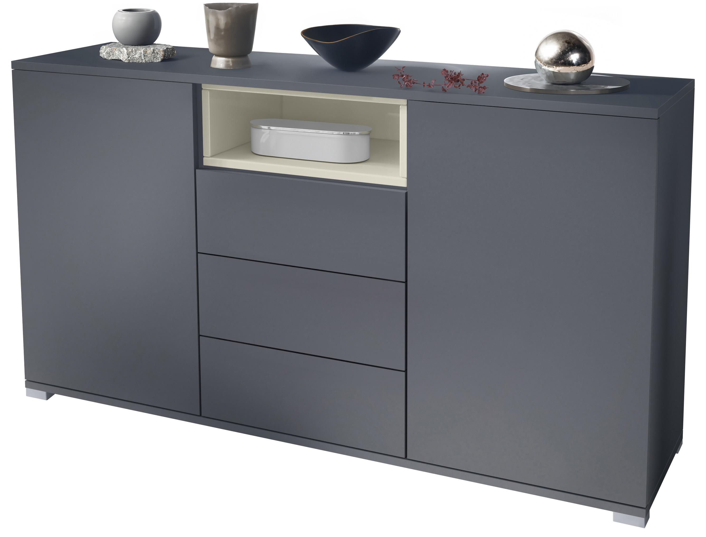 SIDEBOARD Skadu Creme Hochglanz - Anthrazit/Creme, Holzwerkstoff (138.5/75.5/35cm) - Vladon