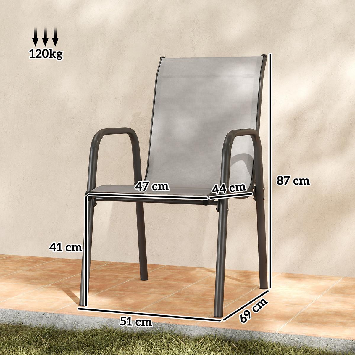GARTENSTÜHLE 4er Set Metall Netzstoff Hellgrau - Hellgrau, Textil/Metall (51/87/69cm) - Outsunny