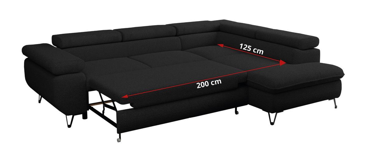 ECKSOFA PETER L Schwarz Boucle - Rechts Seite - Schwarz, Textil/Metall (273/208cm) - MKS