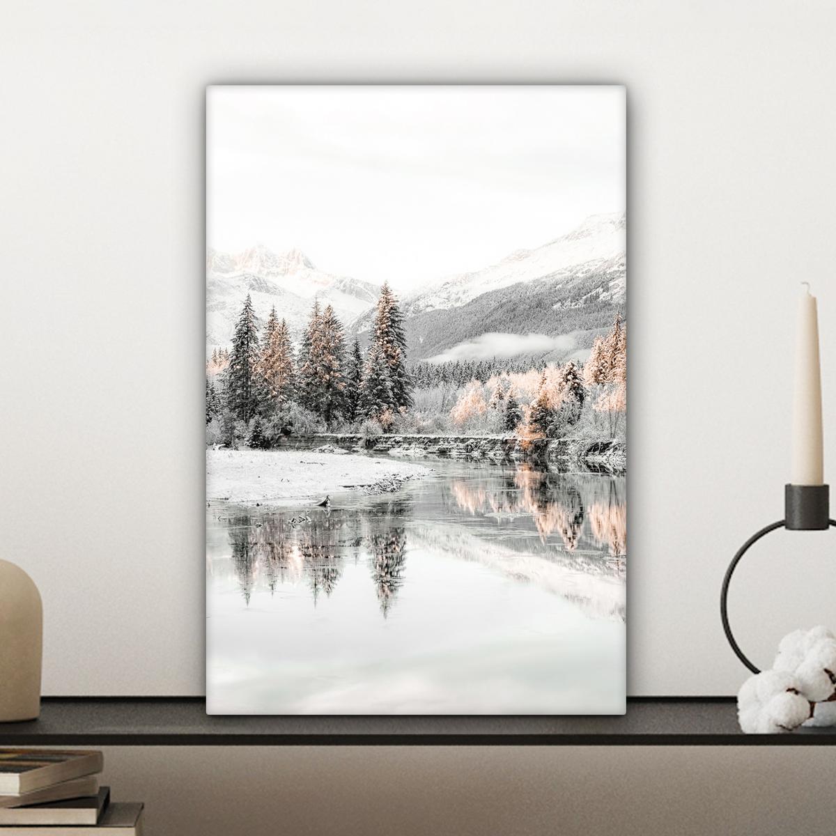 LEINWANDBILD Natur - Winter - Bäume - Berge - Schnee Deko Wohnzimmer 20x30 cm - Weiß Hochglanz, Textil (20/30cm) - MuchoWow