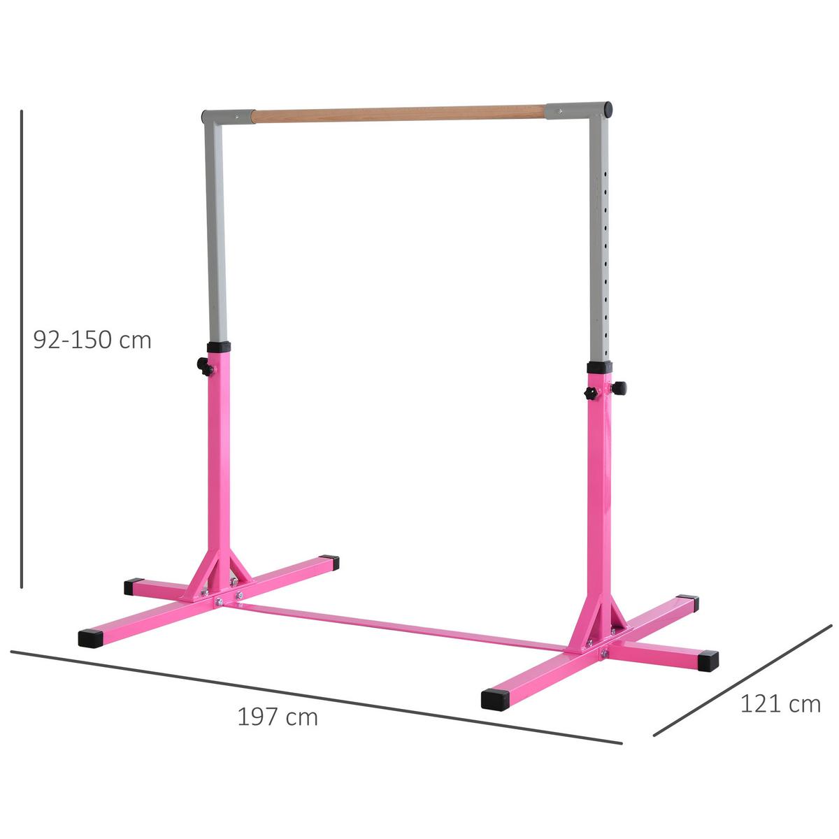 GYMNASTIK Turnreck Reckstange Turnstangen 13-stufige höhenverstellbar Rosa - Rosa, Metall (121/194cm) - HOMCOM