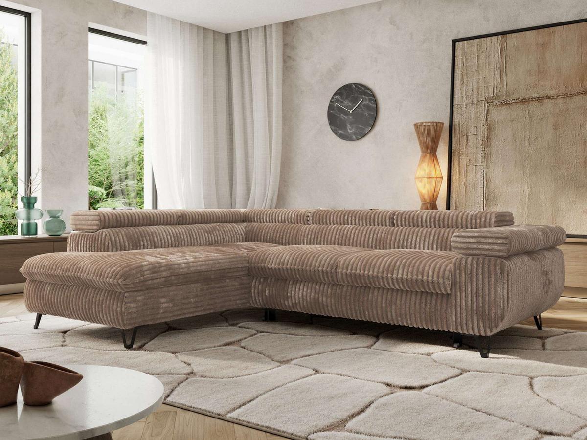 ECKSOFA PABLO L Braun Cord - Links Seite - Schwarz/Braun, Textil/Metall (208/273cm) - MKS