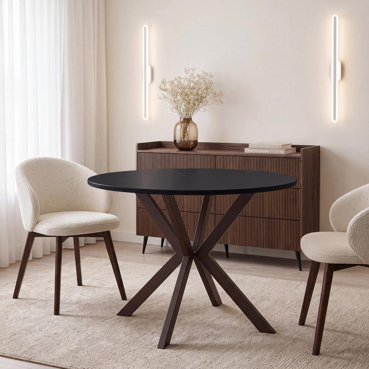 ESSTISCH Valio rund oval ausziehbar verlängerbar mit braunen Metallbeinen, Schwarz 100-140/100/76 cm - Schwarz/Braun, Holzwerkstoff/Metall (100/140/76cm) - WFL GROUP