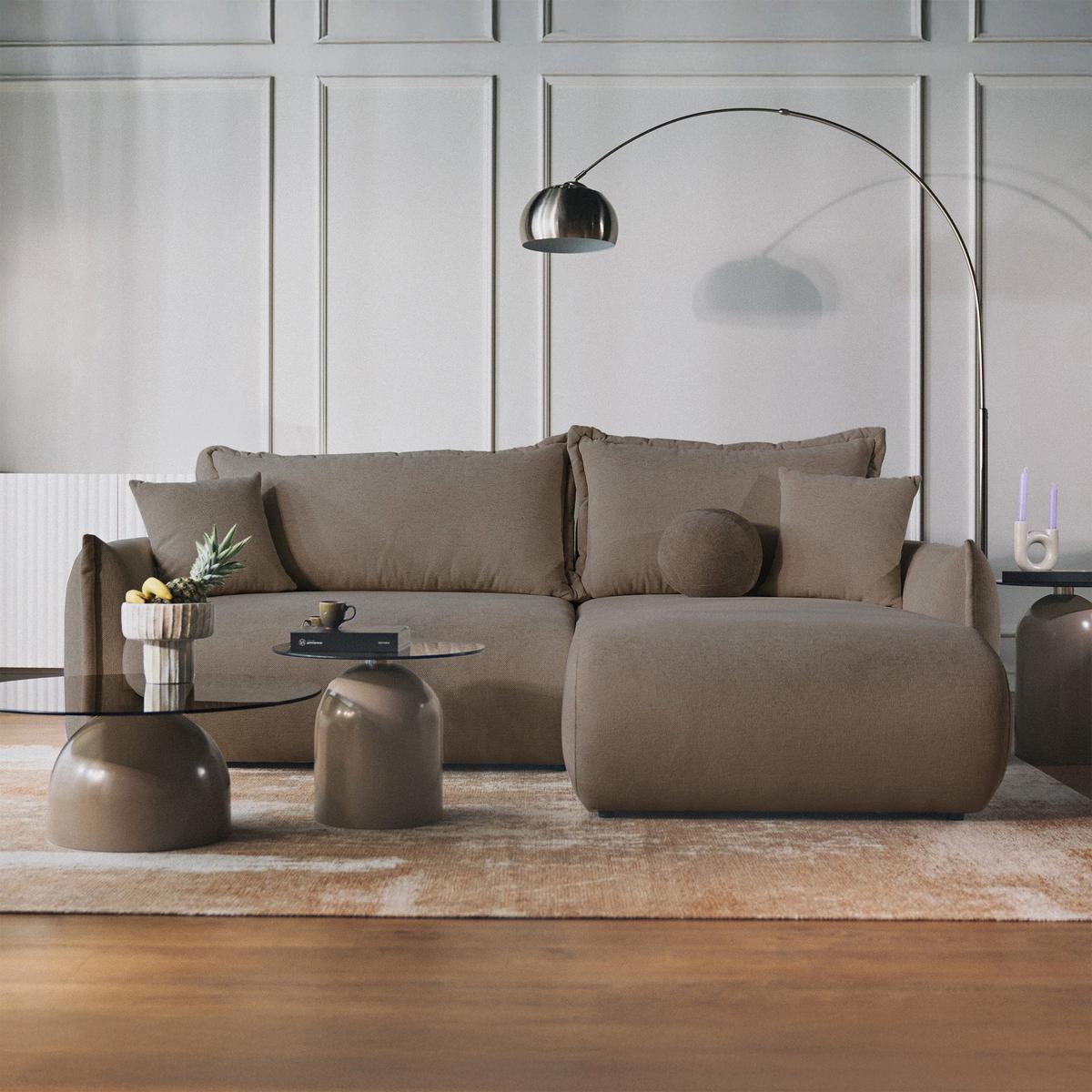 ECKSOFA Cushi Hellbraun-Chenille - Hellbraun/Schwarz, Kunststoff/Textil (183/252cm) - Selsey