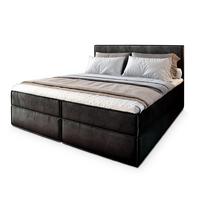 BOXBETT PELLIO 200x200 cm mit Matratze und Topper, H2+H3 - Schwarz - Schwarz, Holz (200/200cm) - MASSENO