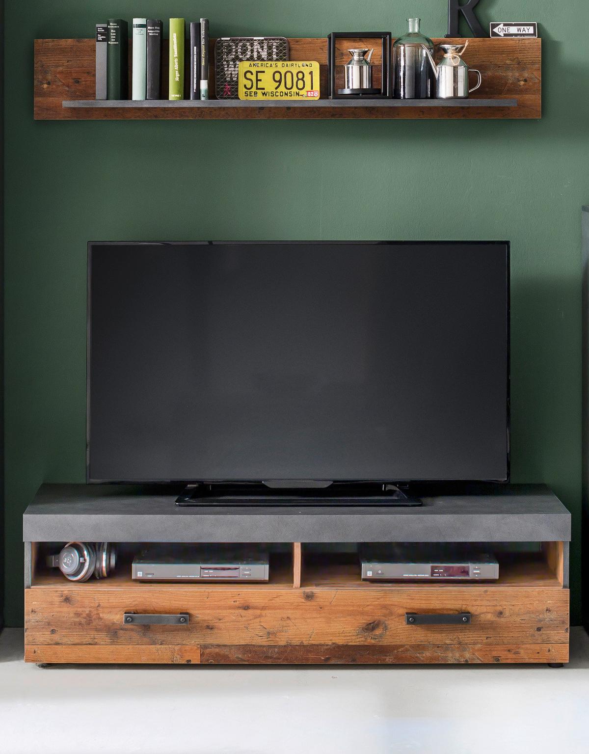 TV-LOWBOARD Used Wood Altholz Dekor mit Grau, Set inklusive Wandregal 140 cm - Silberfarben/Schwarz, Holzwerkstoff/Kunststoff (139/41/40cm) - Top.Furn