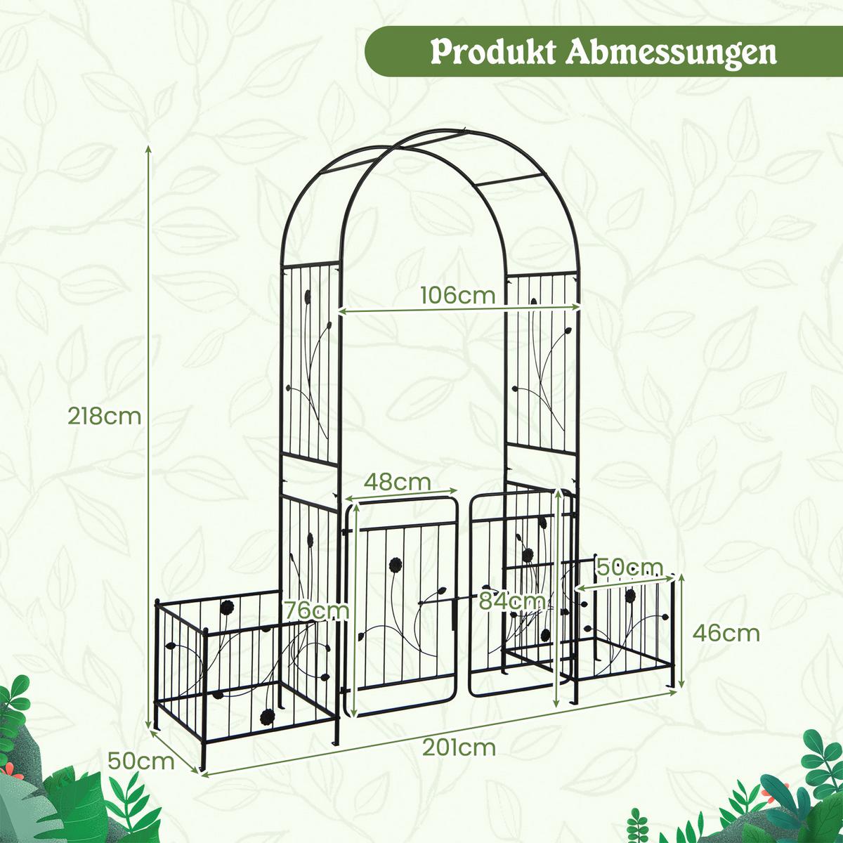 GARTENBOGEN Schwarz - Schwarz, Metall (202/220/50cm) - COSTWAY