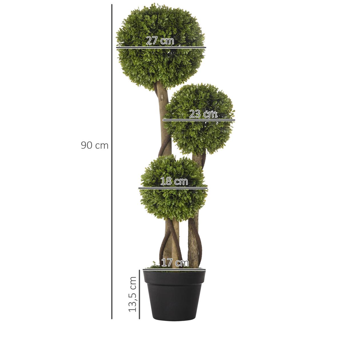 KÜNSTLICHE Pflanze, Kunstpflanze, 90 cm Buchsbaum im Blumentopf, Grün - Schwarz/Braun, Kunststoff (90cm) - HOMCOM