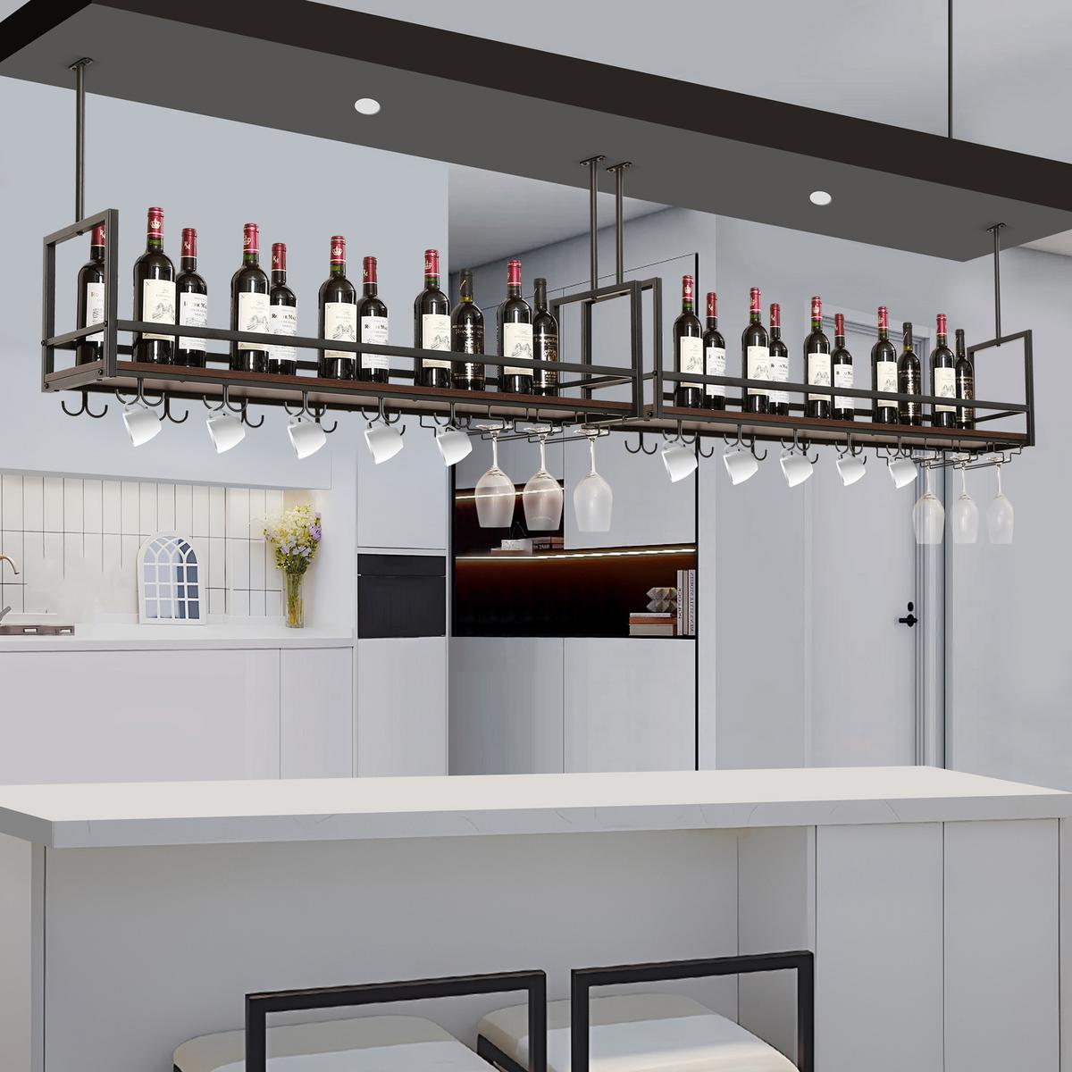 WEINREGAL Borejle - Walnussfarben/Schwarz, Holzwerkstoff/Metall (120/64.5/30cm) - [en.casa]