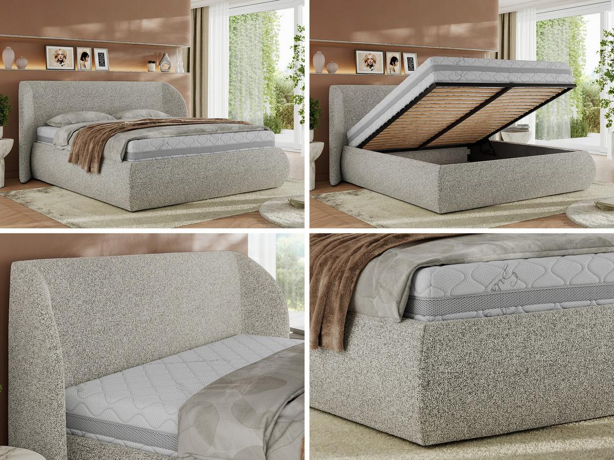 POLSTERBETT CAELA CLASSIC 140/200 - Hellgrau Strukture - Multipocket-Matratze - Hellgrau, Textil (140/200cm) - MKS