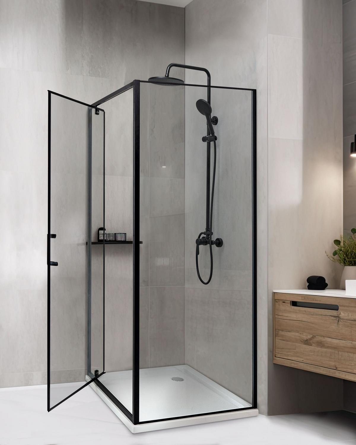DUSCHKABINE 70/70/185 cm Schwarz Darli - Transparent/Schwarz, Glas (70/70/185cm) - Beliani