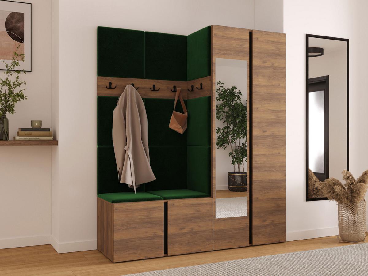 GARDEROBEN-SET Orion XII - Nussbaumfarben/Grün, Holzwerkstoff/Kunststoff (158/186/46cm) - MIRJAN24