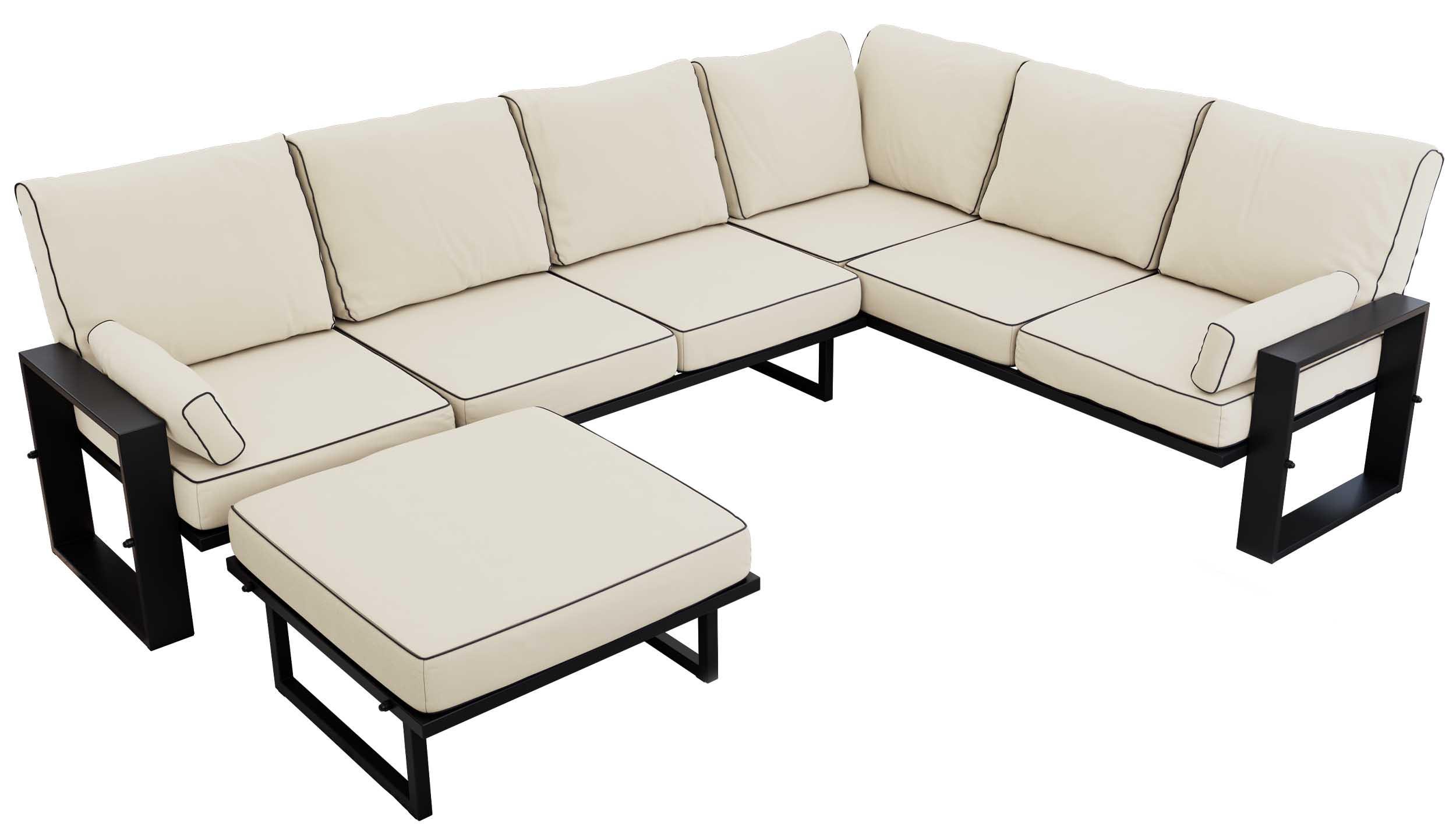 GARTENMÖBEL-SET ELBA: 1x Tisch, 1x Ecksofa, 1x Hocker - Beige - Beige, Textil - MKS