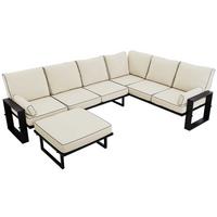 GARTENMÖBEL-SET ELBA: 1x Tisch, 1x Ecksofa, 1x Hocker - Beige - Beige, Textil - MKS