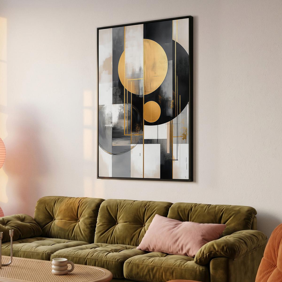 LEINWAND Bilder mit Rahmen - Abstrakt - Gold - Silber - Formen - Ästhetisch - Modern - 80x120 - Goldfarben, Textil (80/120cm) - MuchoWow