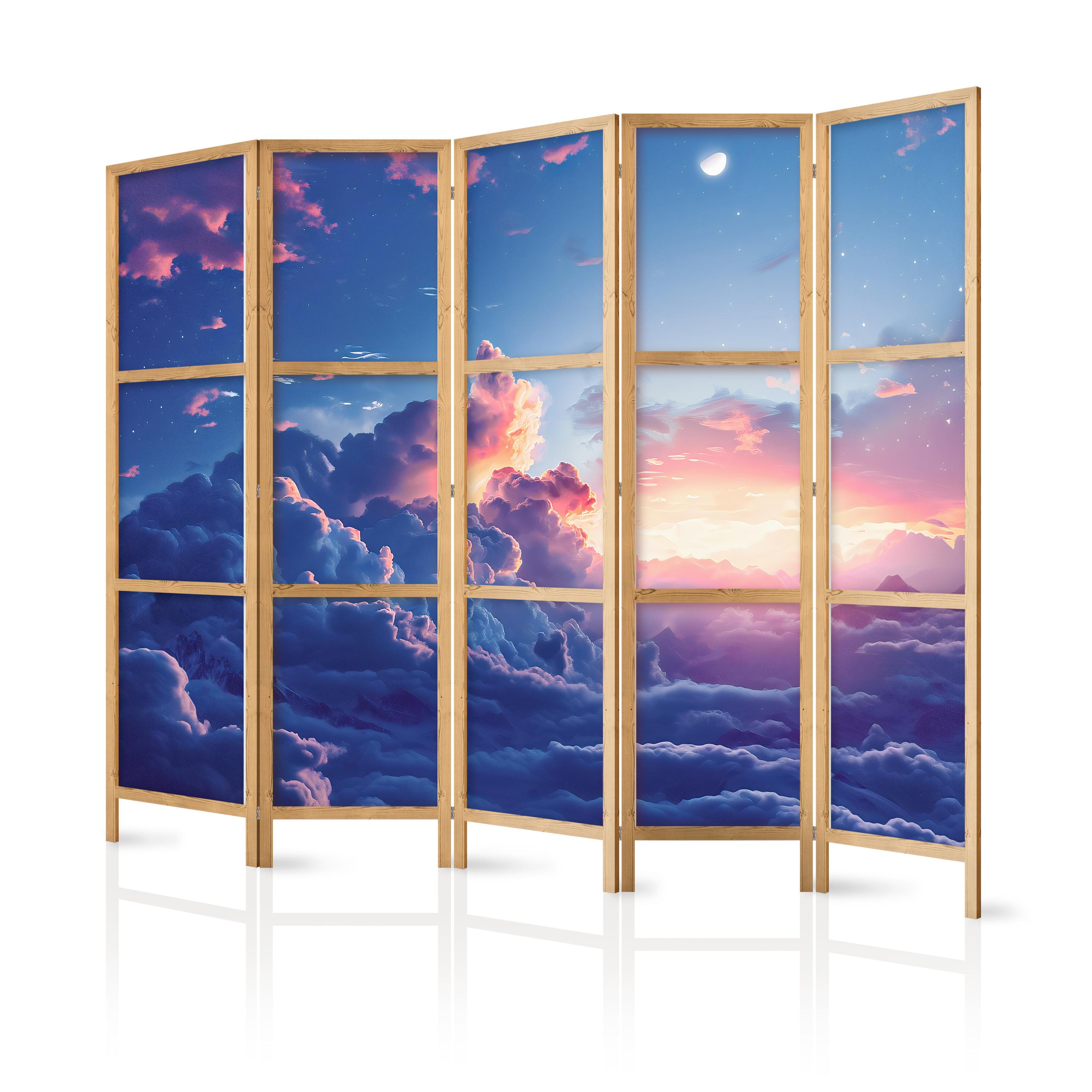 PARAVENT Japanischer 5-tlg 225x172 cm Bunter Himmel - Blau, Holz/Textil (225/172/3cm) - Muralo