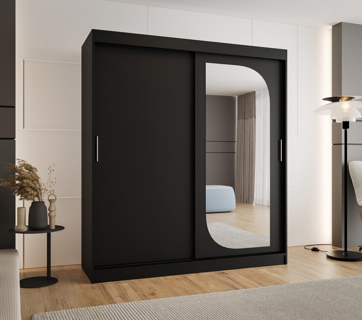 SCHIEBETÜRENSCHRANK mit Spiegel LUCY 200/180/62 2-türig - Silberfarben/Schwarz, Holz (180/200/62cm) - MÖBEL KRYSPOL
