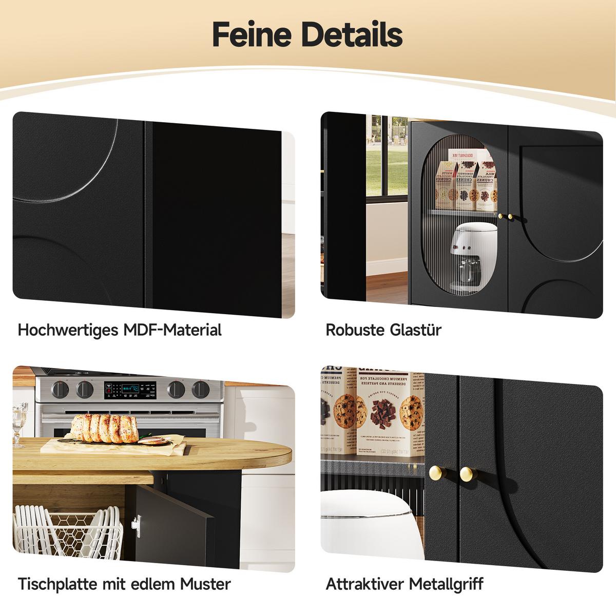 BARTISCH Schwarz 360° Drehbar Ausziehbar Stehtisch mit Stauraum - Schwarz, Holzwerkstoff (73/137.9/92.5cm) - Urban Meuble
