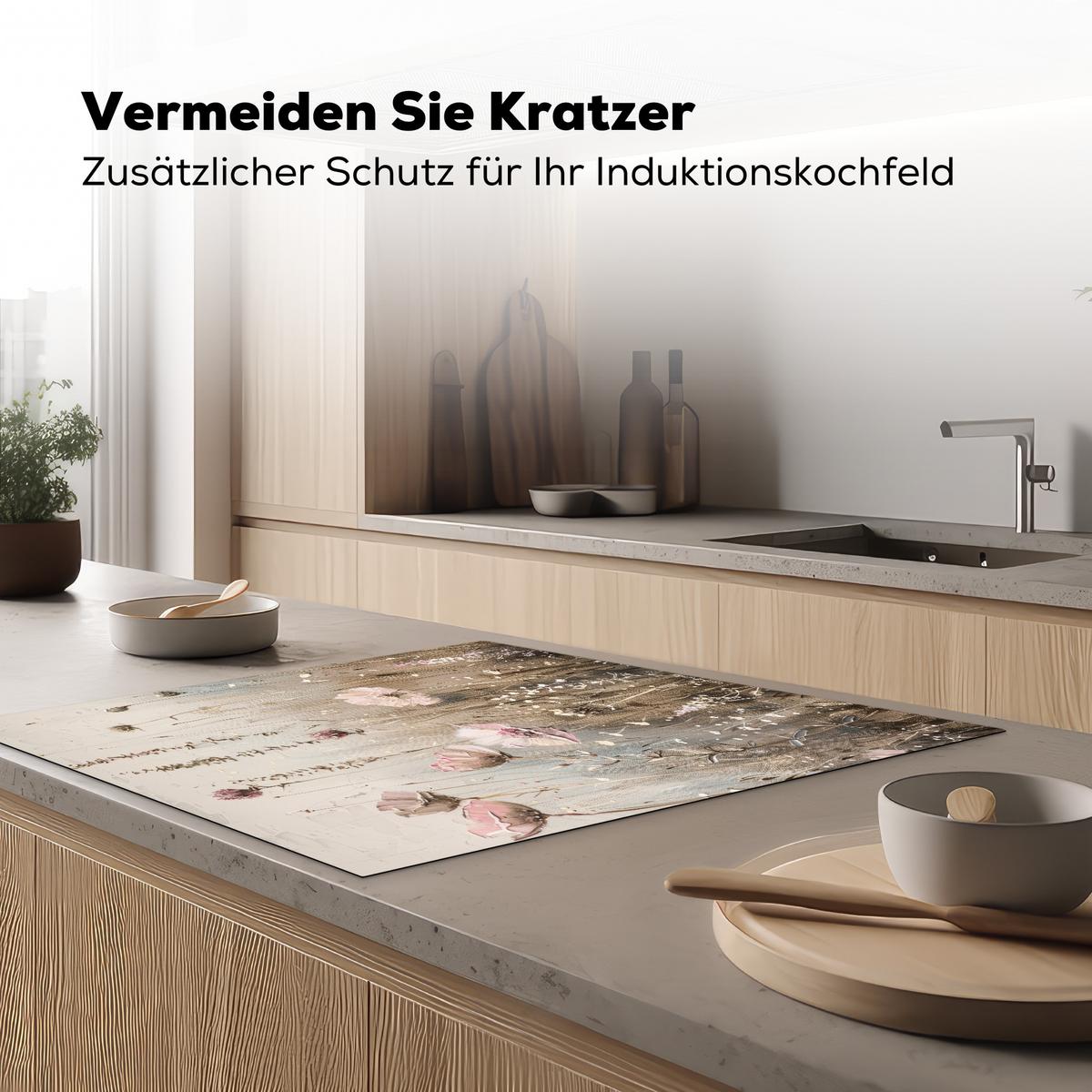 HERDABDECKPLATTE Blumen - Beige - Trockenblumen Induktionsmatte 78x78 cm - Beige, Kunststoff (78/78/0.2cm) - MuchoWow