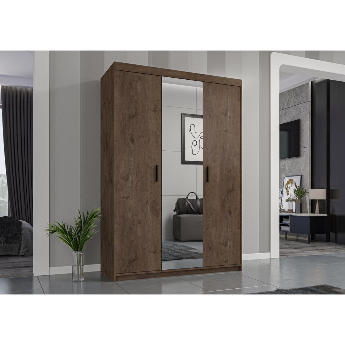 DREHTÜRENSCHRANK Elena mit 3 Türen, mit Spiegel, Eiche Lefkas - Eichefarben, Holzwerkstoff (130/190/53cm) - Beautysofa
