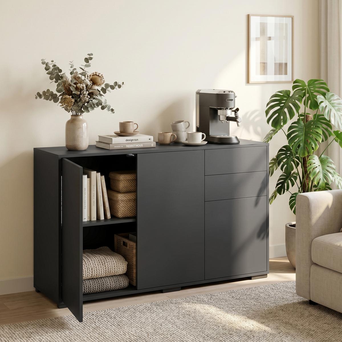STANDSCHRANK Spanplatte Schwarz - Schwarz, Holzwerkstoff/Kunststoff (36/74/117cm) - HOMCOM
