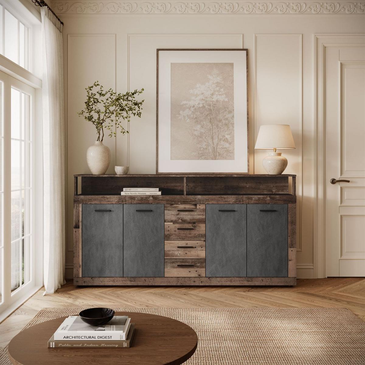 KOMMODE ROMANO mit Schubladen - Taupe/Dunkelbraun, Holzwerkstoff (190/96/32cm) - Lookway