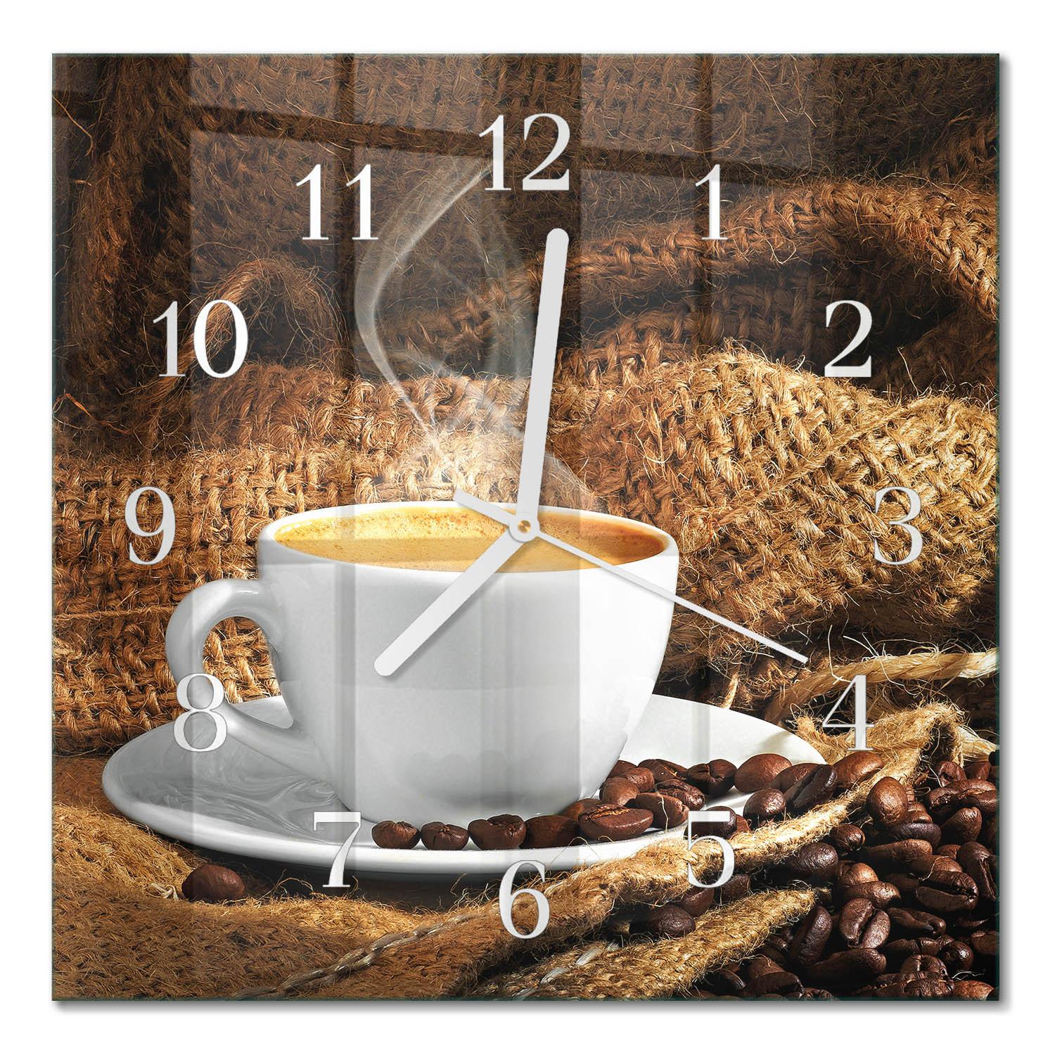 WANDUHR aus Glas 30x30 cm - Kaffeebohnen - Braun, Glas (30/30/0.4cm) - TULUP