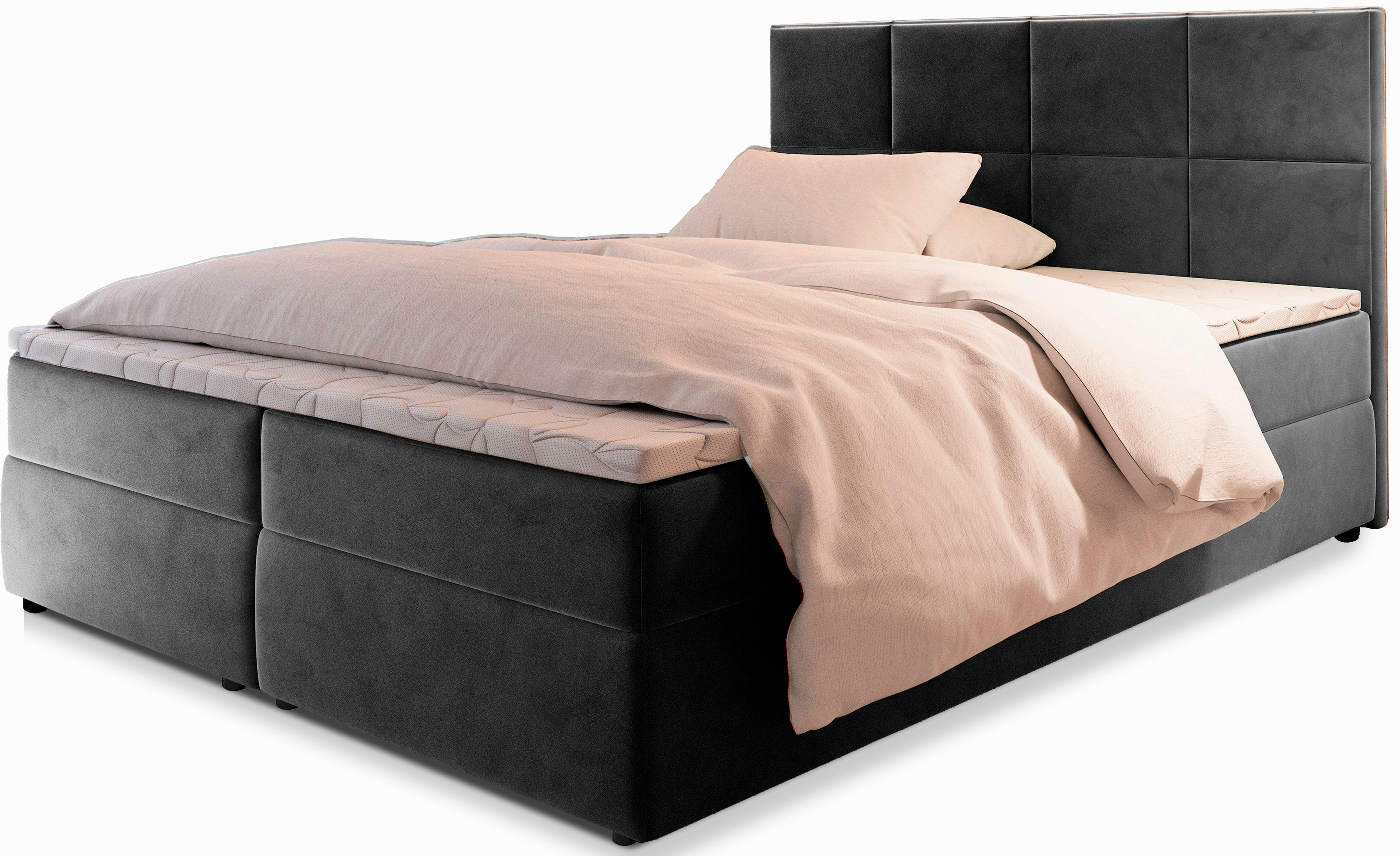 BOXBETT LENA 180x200 cm mit Matratze und Topper - Grau - Grau, Holz (180/200cm) - MASSENO