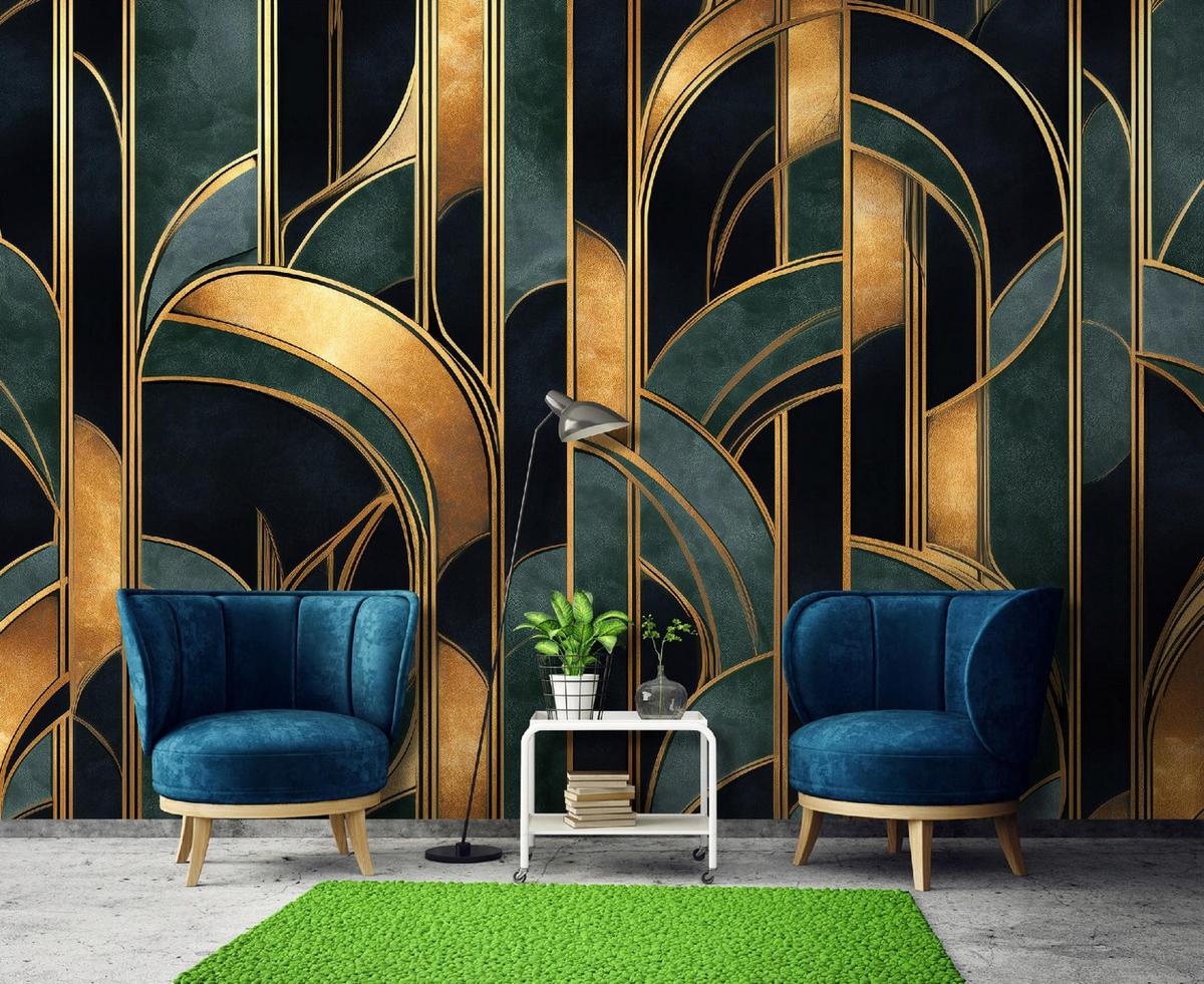 FOTOTAPETE Art Deco Abstrakt Grün 150x105 cm - Multicolor, Papier (150/105cm) - Wallarena