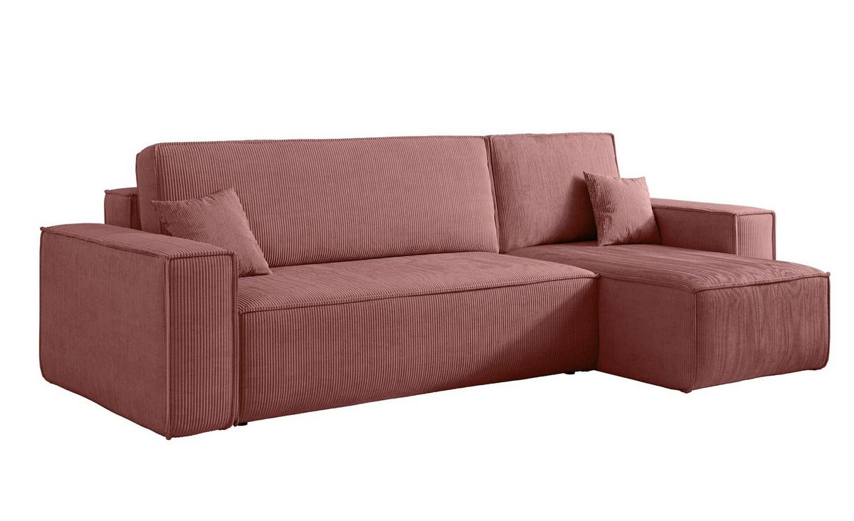 ECKSOFA Scarlo Dunkelrosa Cordbezug - Dunkelrosa/Schwarz, Kunststoff/Textil (244/145cm) - Selsey
