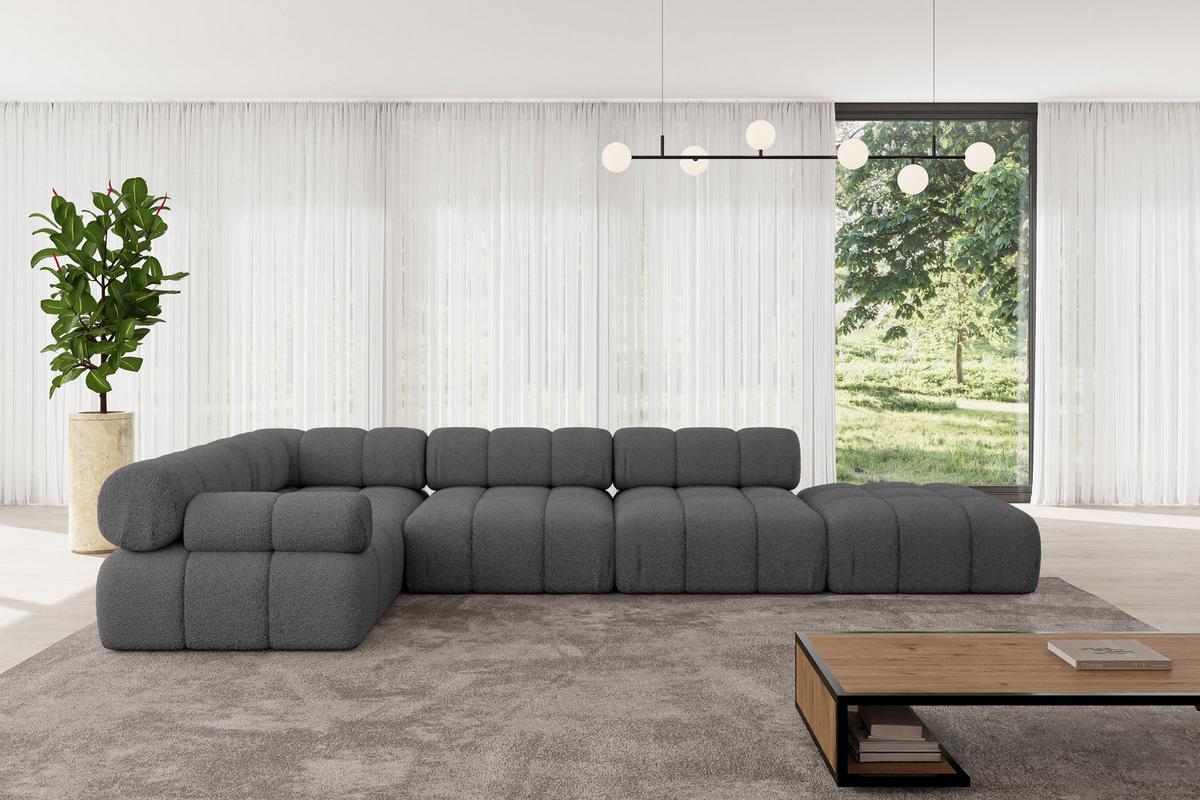 ECKSOFA modulares Sofa Felto-L2 - 380x190x70 cm Grau Bouclé - Grau, Holzwerkstoff/Textil (380/190cm) - ALTDECOR