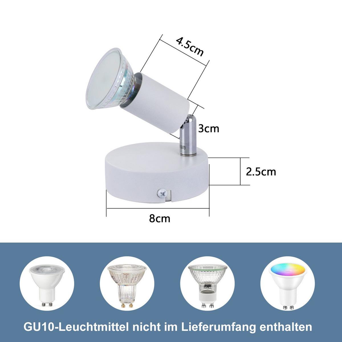 DECKENSTRAHLER Flensburg 1-flammig 8/8/10 cm - Weiß, Metall (8/8/10cm) - Nettlife
