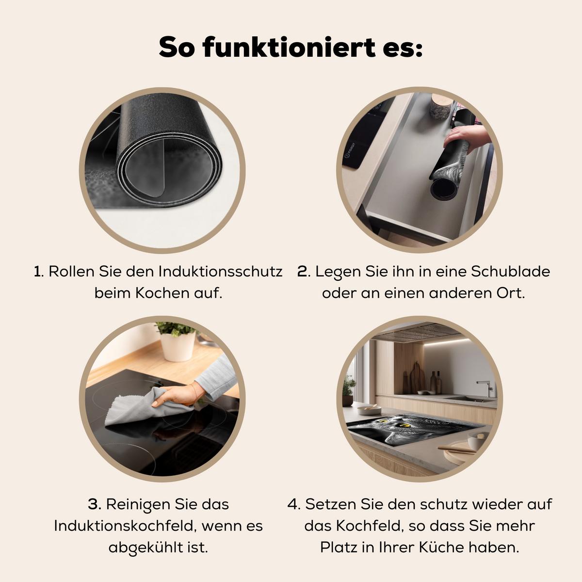 HERDABDECKPLATTE Katze - Grau - Tiere - Katze Induktionsmatte 78x78 cm - Grau, Kunststoff (78/78/0.2cm) - MuchoWow
