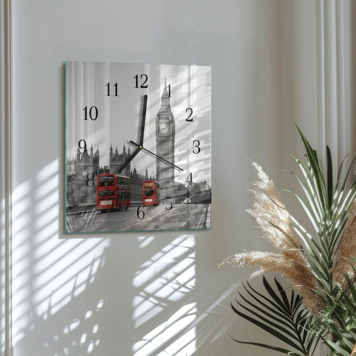 WANDUHR aus Glas 30x30 cm - London - Rot, Glas (30/30/0.4cm) - TULUP