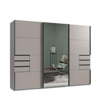 SCHWEBETÜRENSCHRANK 3-türig B270/H208/64 cm, Sandgrau, eine Spiegeltür, Kleiderschrank mit Schubladen & Vollausstattung / 22615 - Sandfarben/Anthrazit, Holzwerkstoff/Metall (270/208/64cm) - luma-home