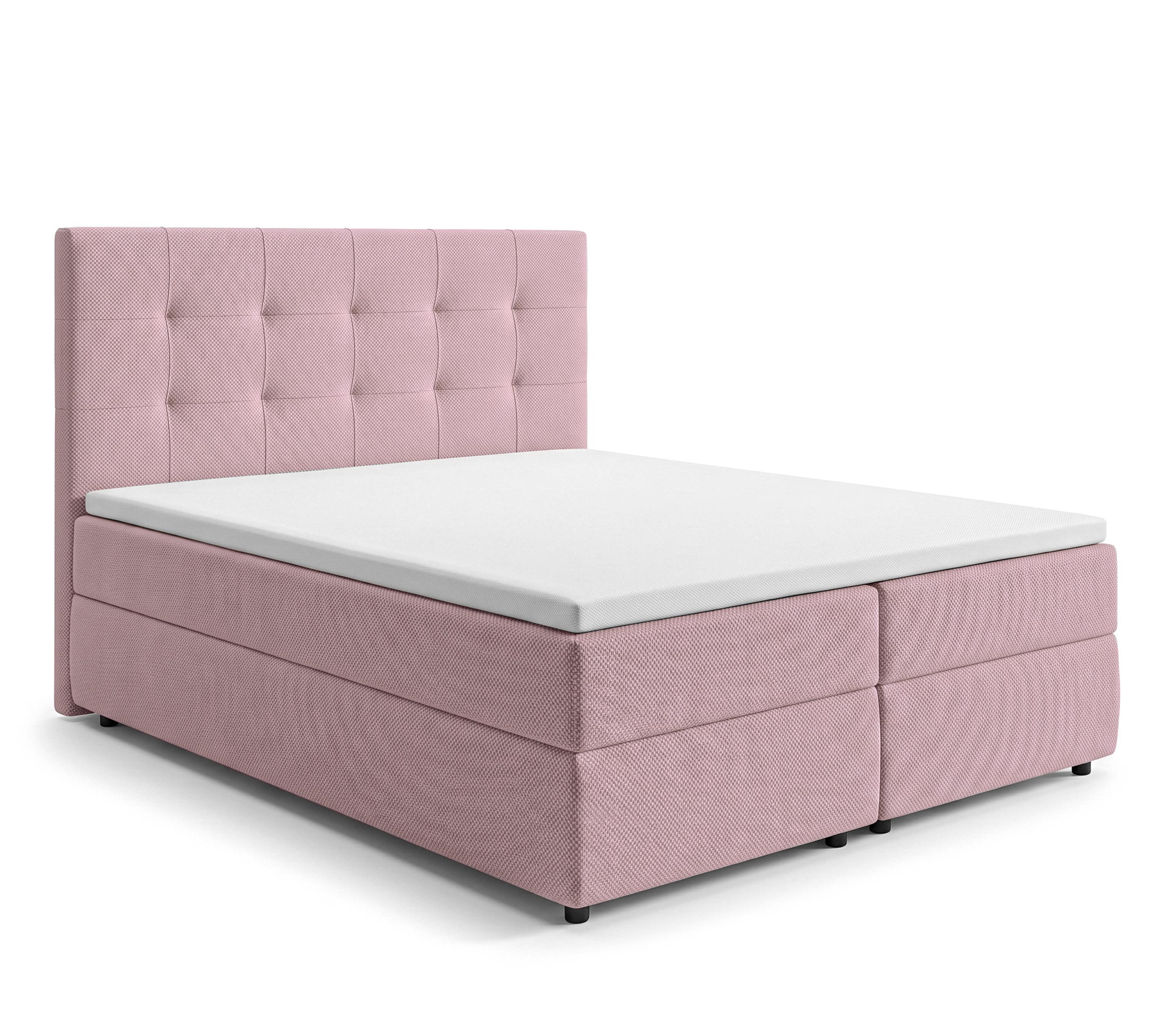 BOXBETT SAKARYA 180x200 cm mit Bettkasten und Matratze - Rosa + TOPPER - Schwarz/Rosa, Holz/Holzwerkstoff (180/200cm) - AX Living