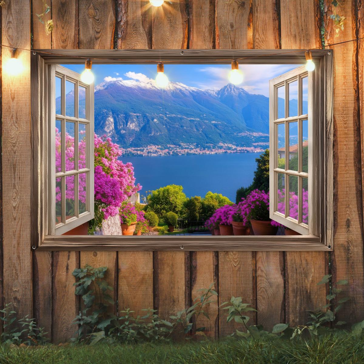 GARTENPOSTER Durchblick - Berg - Landschaft - Ausblicke - See Poster für draußen 180x120 cm - Blau, Kunststoff (180/120/0.2cm) - OnlyWow