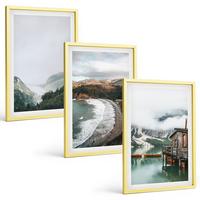 BILDER SET 3er Set - 40x60 cm Goldrahmen - Berge, Strand, Wolken, Wasser - Goldfarben, Kunststoff (40/60cm) - TULUP