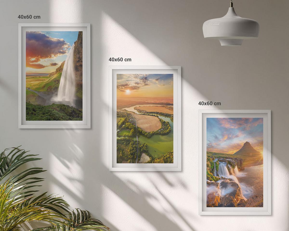 BILDER SET 3er Set - 40x60 cm Weißer Rahmen - Wasserfälle Landschaften im Westen - Weiß, Kunststoff (40/60cm) - TULUP
