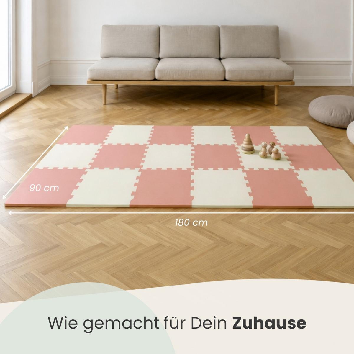 SPIELMATTE mit Rand - 180/90/1 cm Puzzlematte Rosa Beige - Rosa, Kunststoff (30/30cm) - Littletom