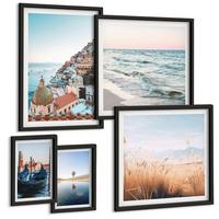 BILDER SET 5er Set - 50x50 cm & 20x30 cm & 40x60 cm Schwarzer Rahmen - Vögel im Flug, Himmel, Mond - Schwarz, Kunststoff (40/60cm) - TULUP