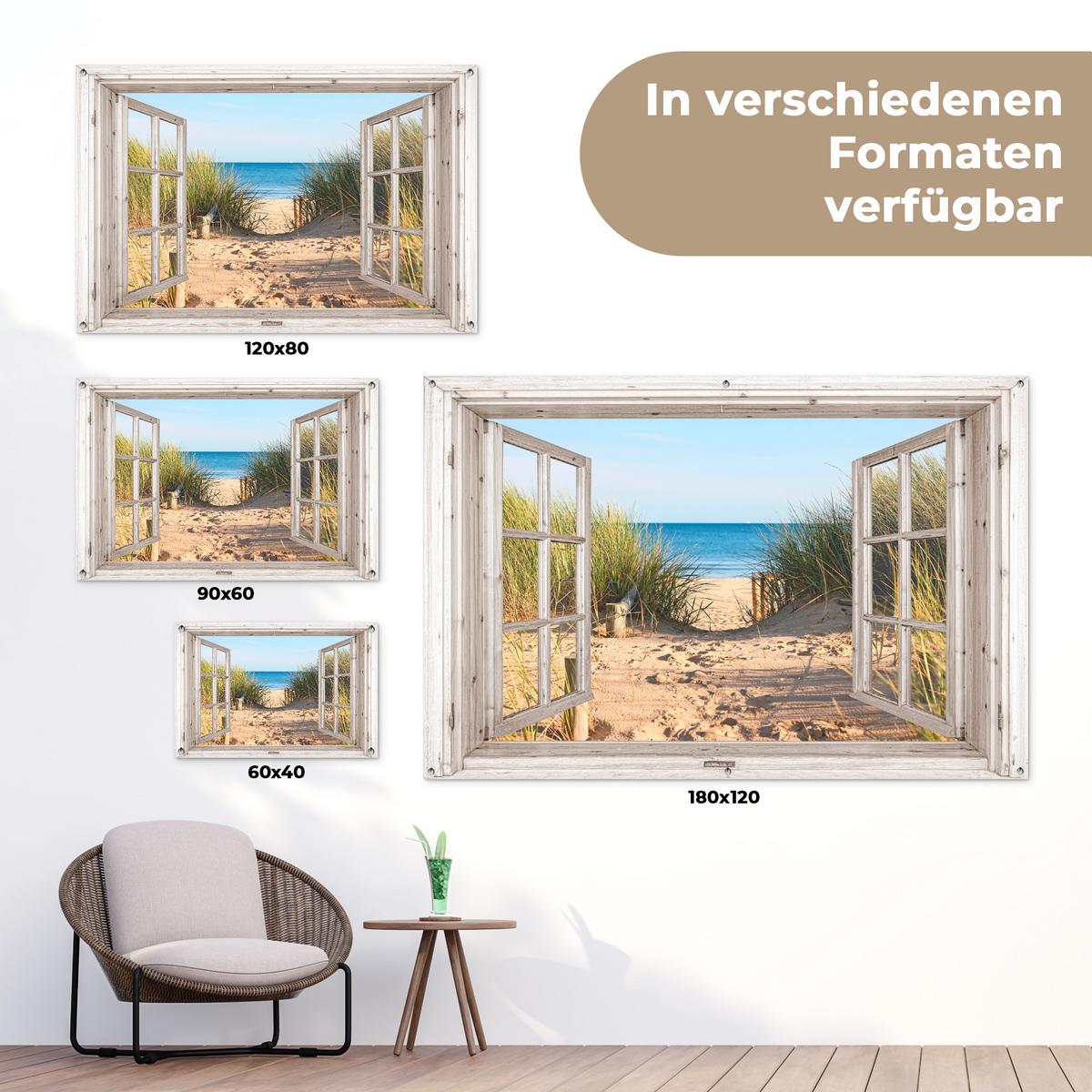 GARTENPOSTER Durchblick - Strand - Meer - Dünen - Sand - Wasser - Hochgras Poster für draußen 180x120 cm - Sandfarben, Kunststoff (180/120/0.2cm) - OnlyWow