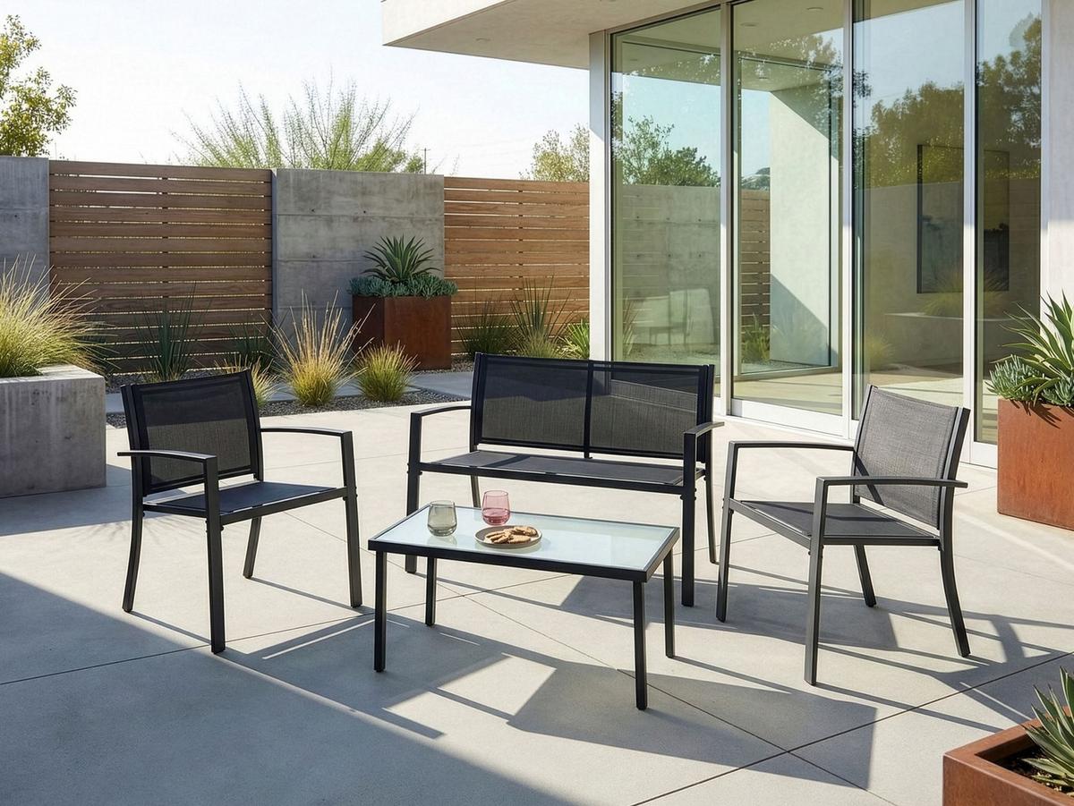 LOUNGE-SET mit Tisch 4-Sitzer TAVOLETO Dunkelgrau Metall - Dunkelgrau, Metall - Beliani