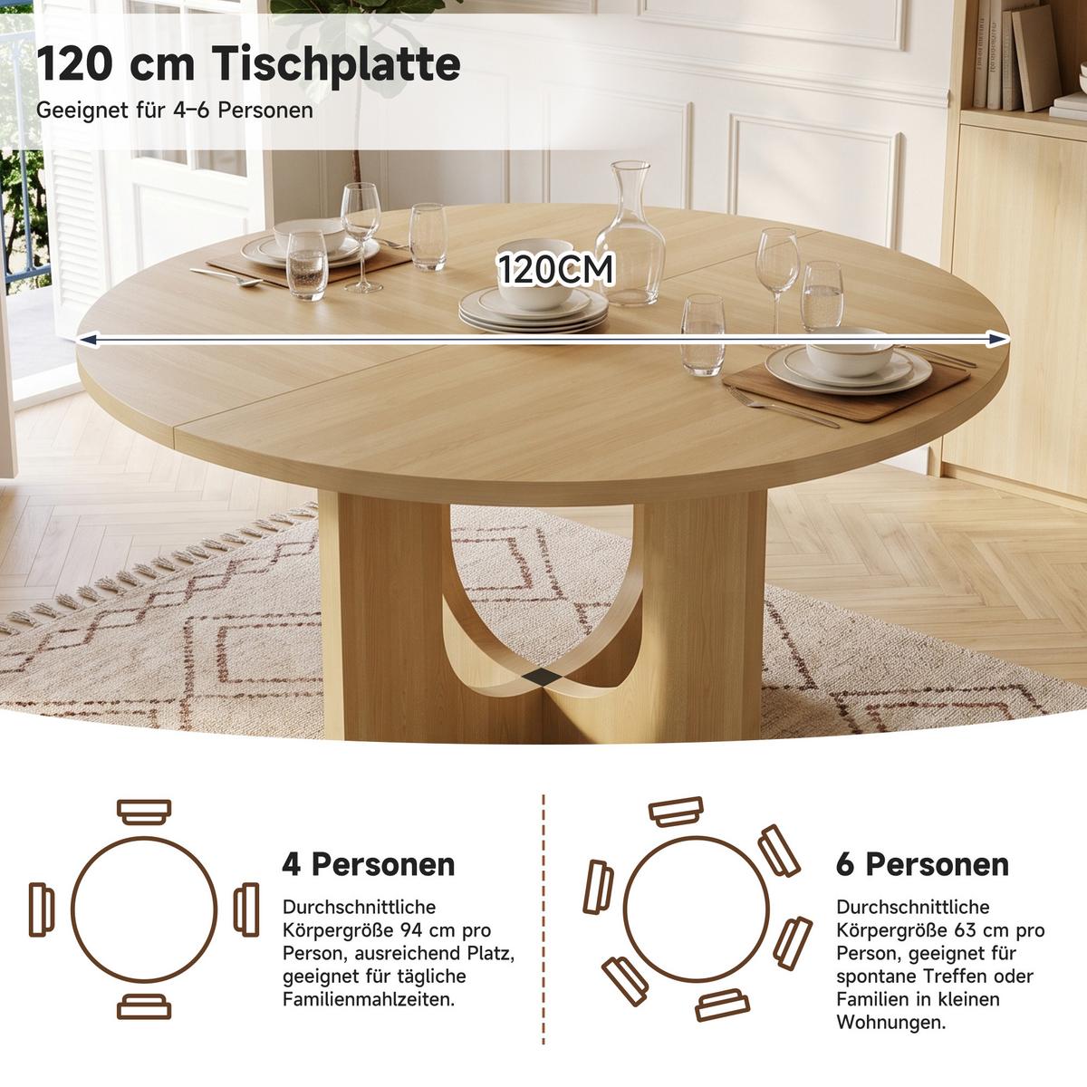 ESSTISCH Rund 120cm Eichenfarbe Skandinavisch für 4-6 Personen - Eichefarben, Holzwerkstoff (120/120/75cm) - Urban Meuble