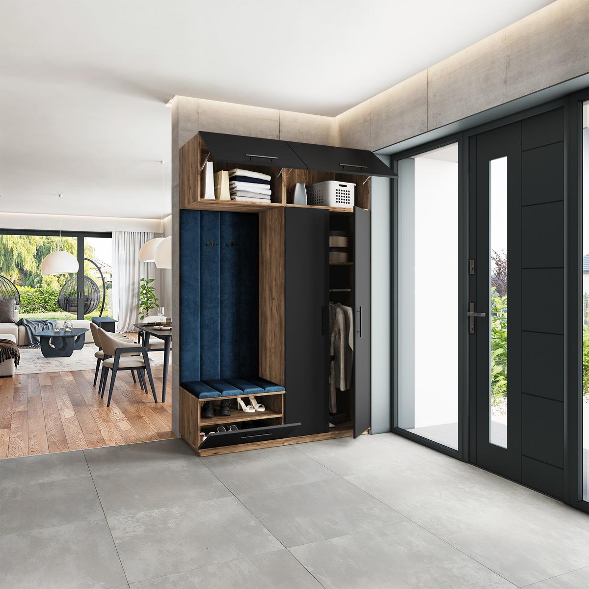 GARDEROBENSCHRANK REMA 150/240/60 cm Modern Garderobe-Set Eiche Lefkas - Blau/Eichefarben, Holzwerkstoff (150/240/60cm) - MASSENO