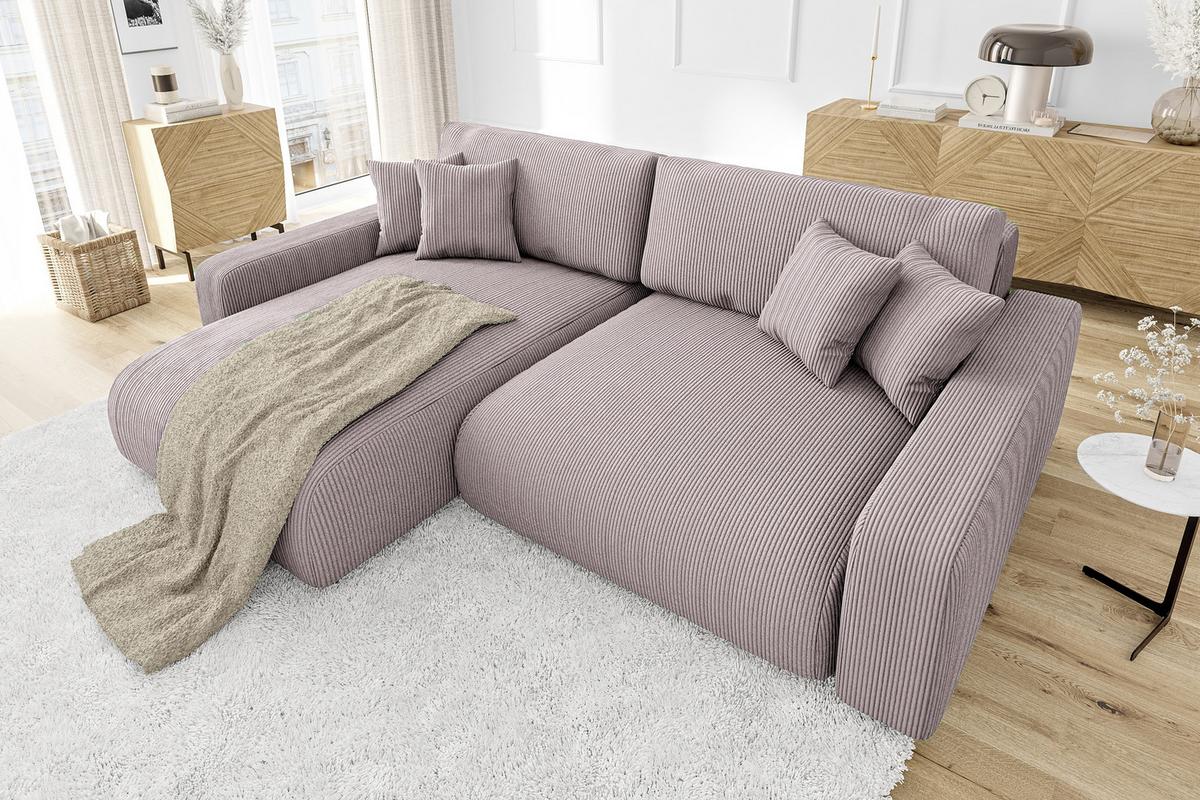 ECKSOFA Emma Puderrosa Cord - Ottomane links - Pink, Textil (234/170cm) - S-Style Möbel