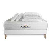 BETT Windsor Taschenfederkern und Memory-Schaum 140 x 200 cm h1 - Kit Bettgestell Weiß - Mit Kissen und Bettdecke - Beige/Weiß, Karton/Holz (140/200cm) - ROYAL PALACE BEDDING
