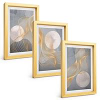 BILDER SET 3er Set - 20x30 cm Goldrahmen - Abstrakte Muster Wellen Kreise - Goldfarben, Kunststoff (20/30cm) - TULUP